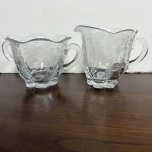 Duncan & Miller Canterbury Line‎ Etched Glass Cream and Sugar Bowl Floral Design